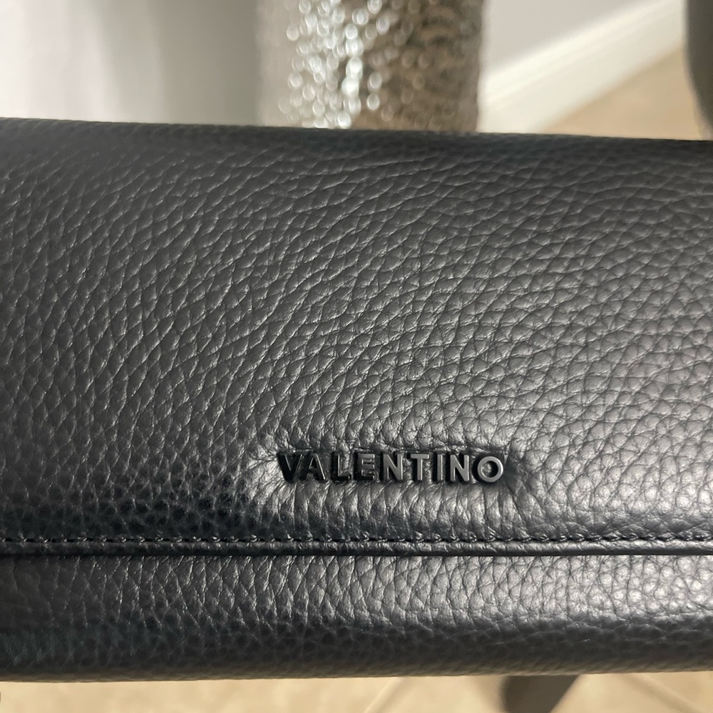 Mario Valentino Black Leather Handbag with Gold Accents